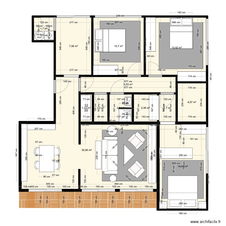 plan apt. Plan de 13 pièces et 102 m2