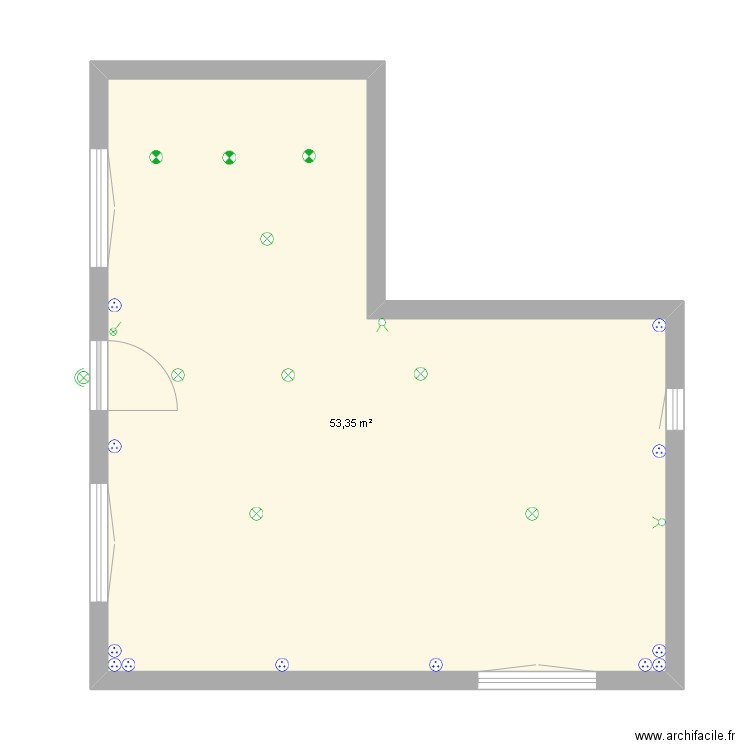 RDC Tréffiagat. Plan de 1 pièce et 53 m2