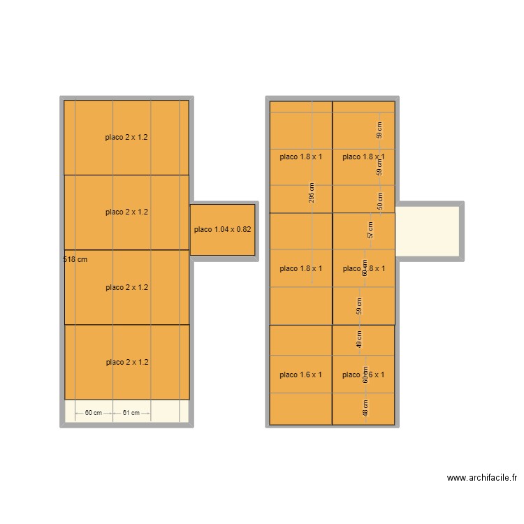 Plafond couloir. Plan de 2 pièces et 22 m2