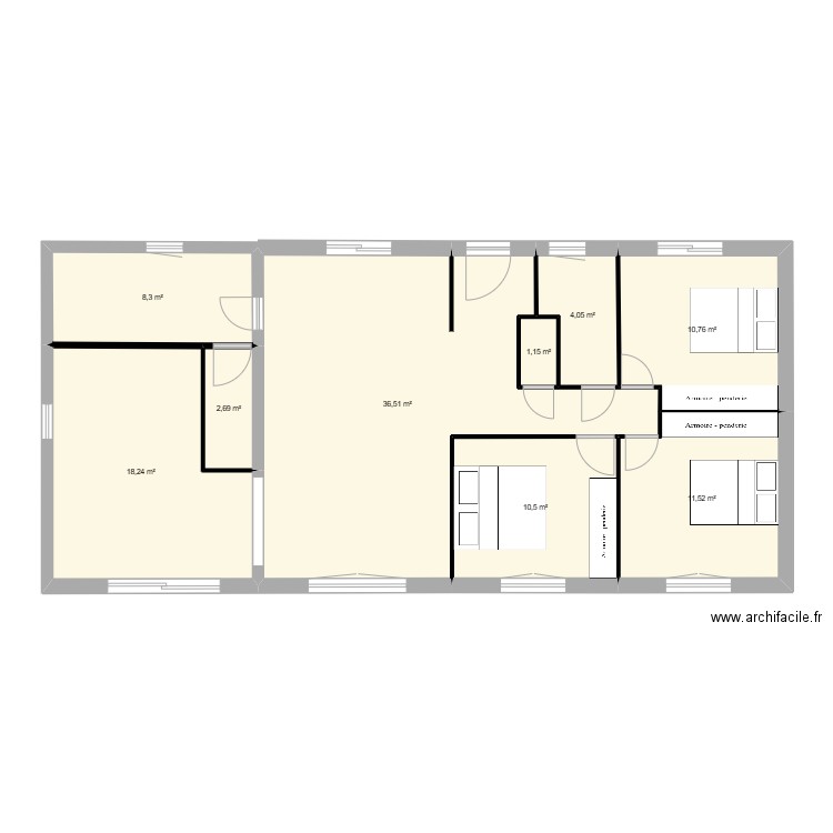 plan 1. Plan de 9 pièces et 104 m2