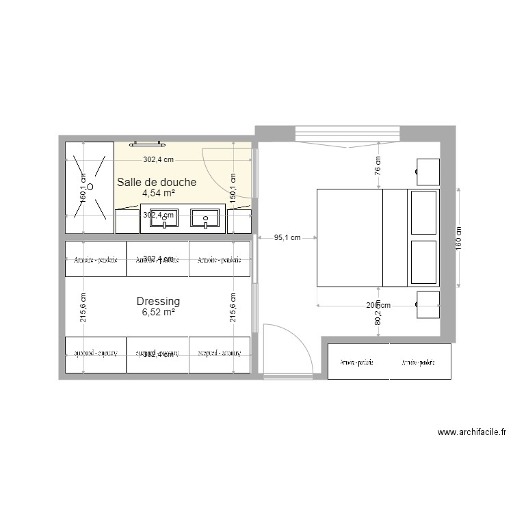 E. Lesieur - Chambre parental. Plan de 2 pièces et 11 m2