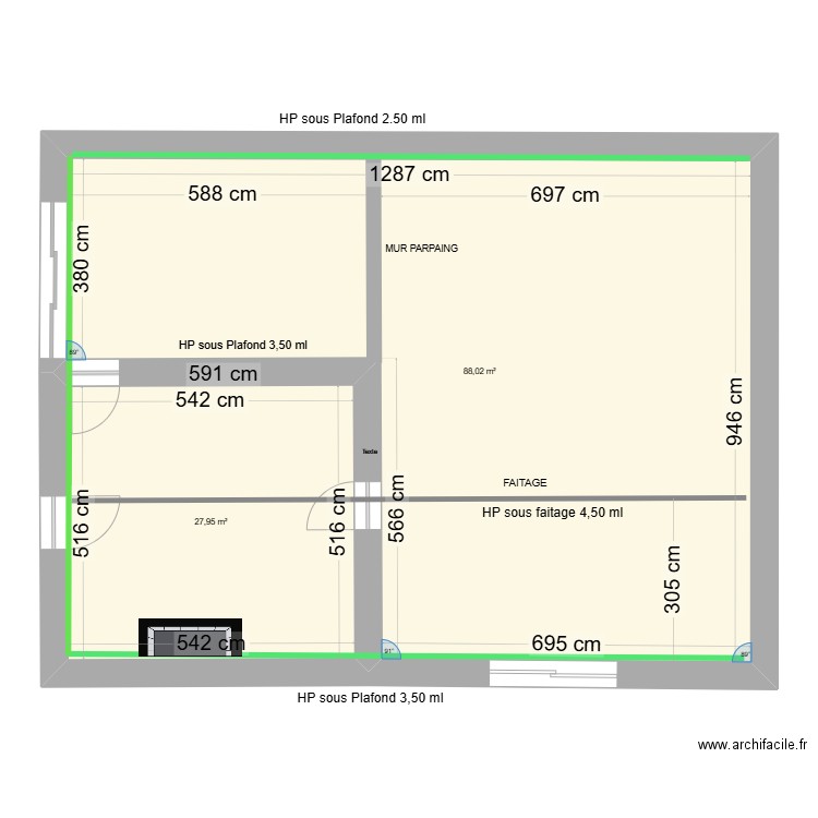 104 B brut coté bis + iso. Plan de 2 pièces et 116 m2