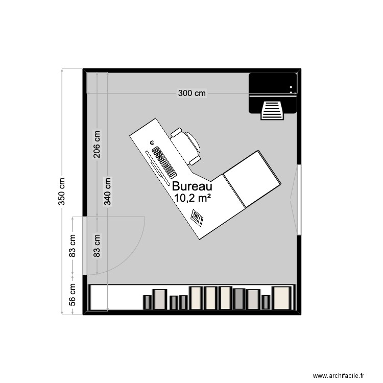 Bureau. Plan de 1 pièce et 10 m2