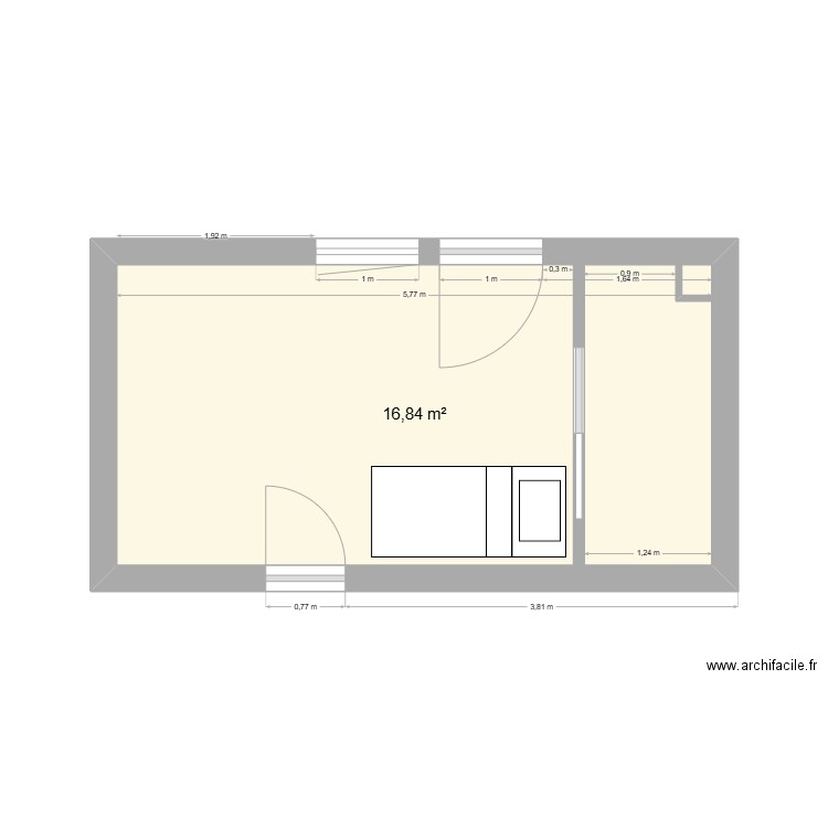 Projet SDB Micheline. Plan de 1 pièce et 17 m2