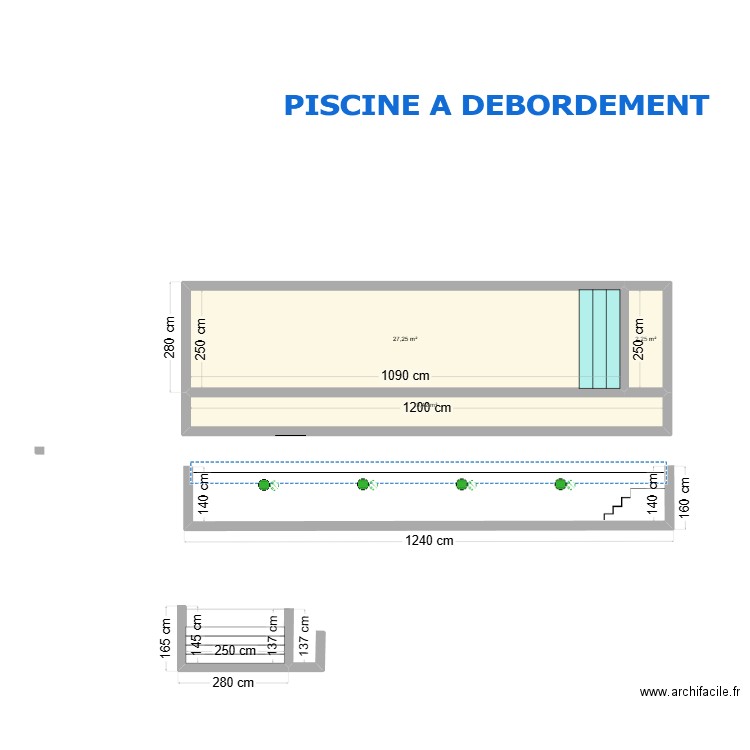 PISCINE A DEBORDEMENT 8 X 4. Plan de 3 pièces et 39 m2