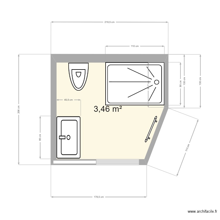 salle d'eau. Plan de 1 pièce et 3 m2