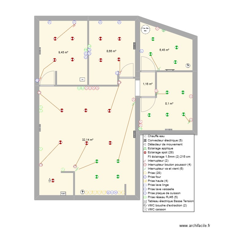 menil etage. Plan de 6 pièces et 66 m2