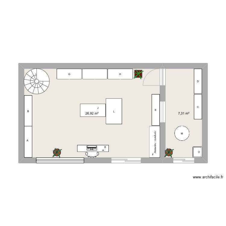 Cours. Plan de 2 pièces et 34 m2