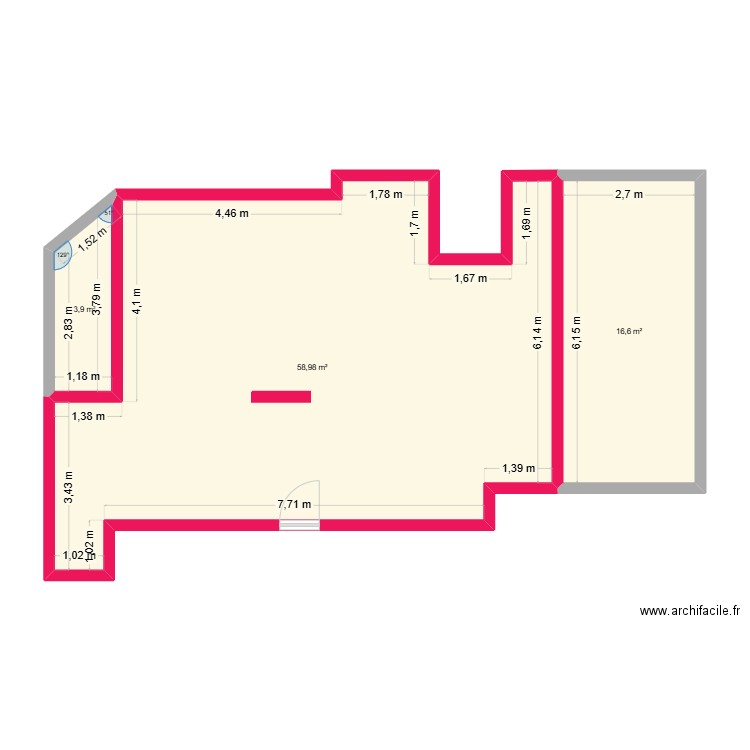 Surface à aménager. Plan de 3 pièces et 79 m2