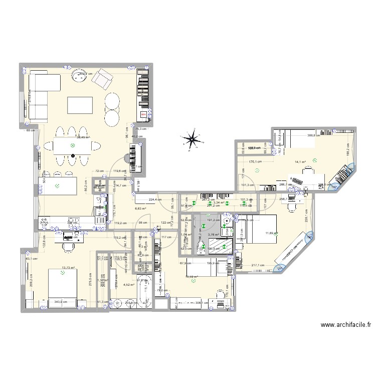 Dulac 5. Plan de 15 pièces et 110 m2