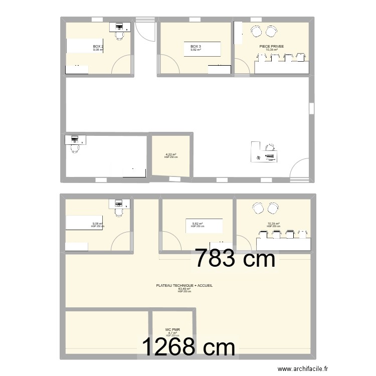 Cabinet. Plan de 9 pièces et 137 m2