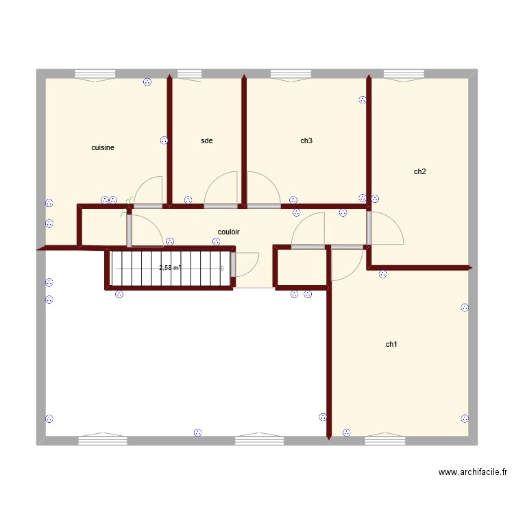 etage. Plan de 7 pièces et 60 m2