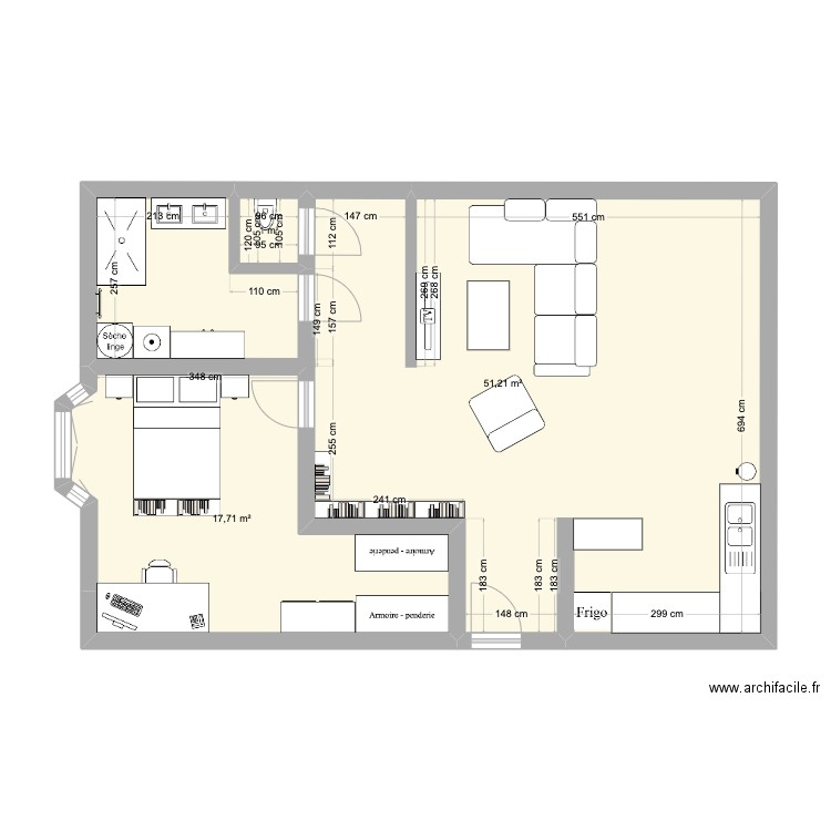 maison v2. Plan de 3 pièces et 70 m2