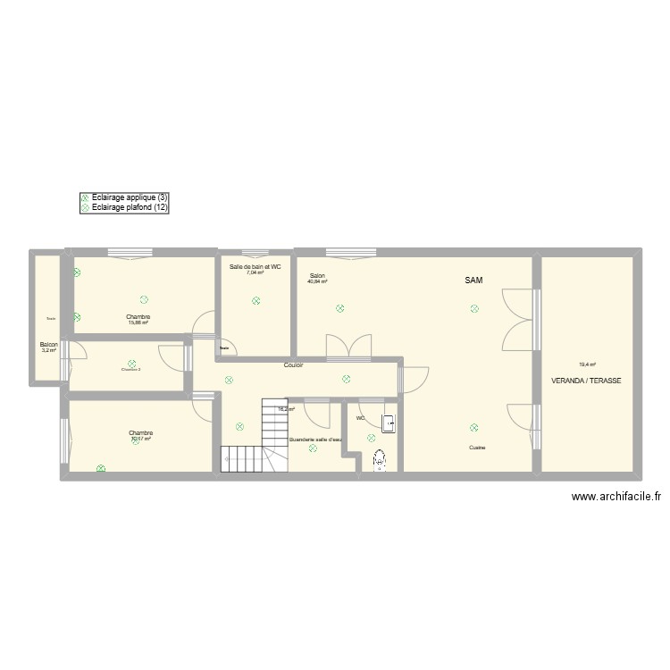 MAISON R + 1. Plan de 7 pièces et 113 m2