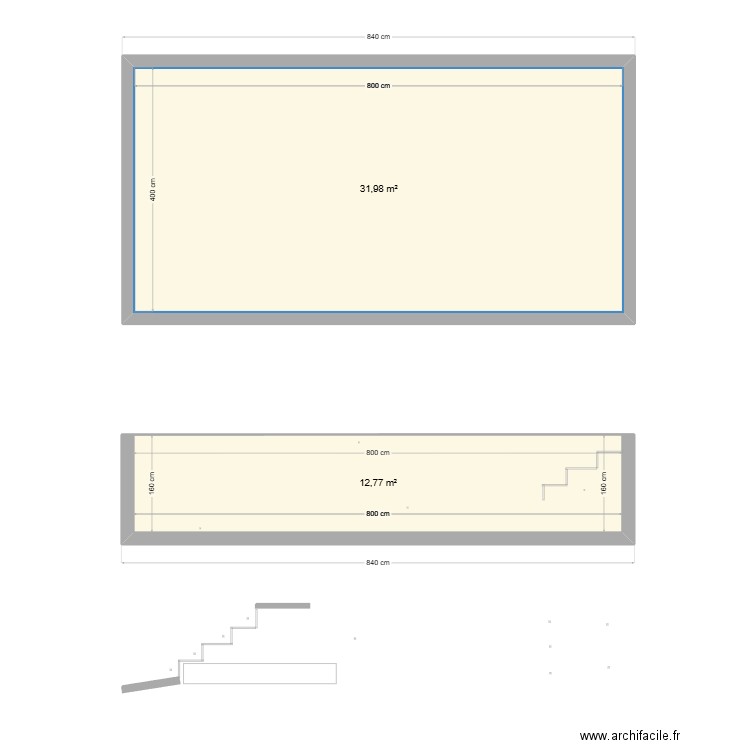 piscine 8x4 Tea. Plan de 2 pièces et 45 m2