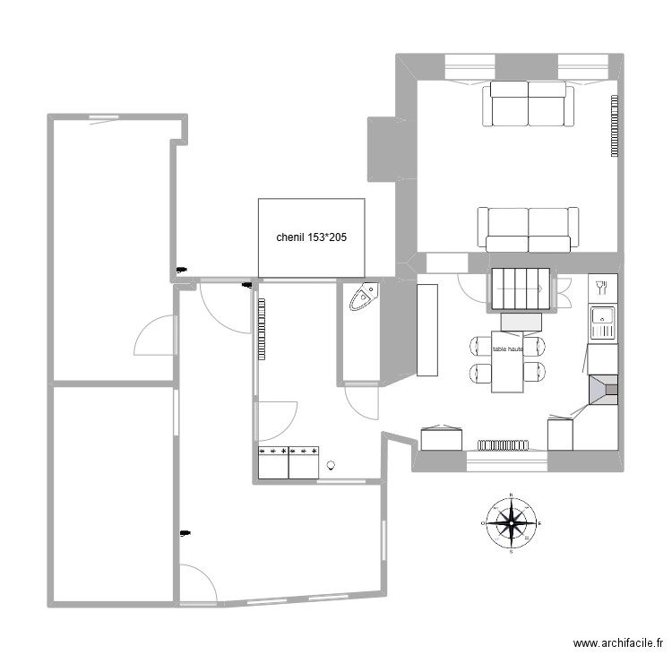 refuge. Plan de 5 pièces et 38 m2