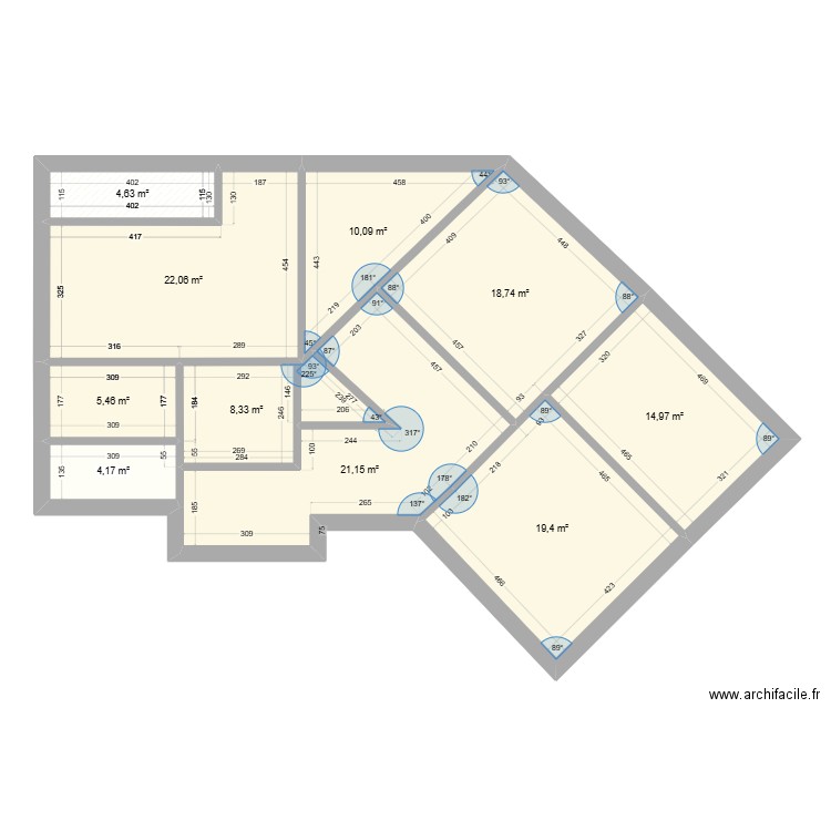 Isolation Plancher v3. Plan de 10 pièces et 129 m2