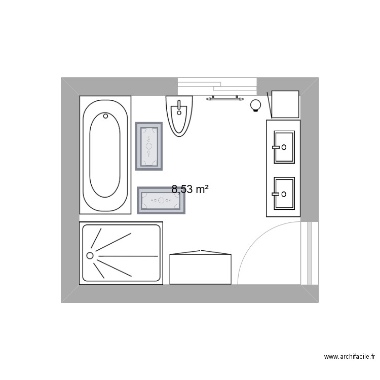 projet nouvelle salle de bain bis. Plan de 1 pièce et 9 m2