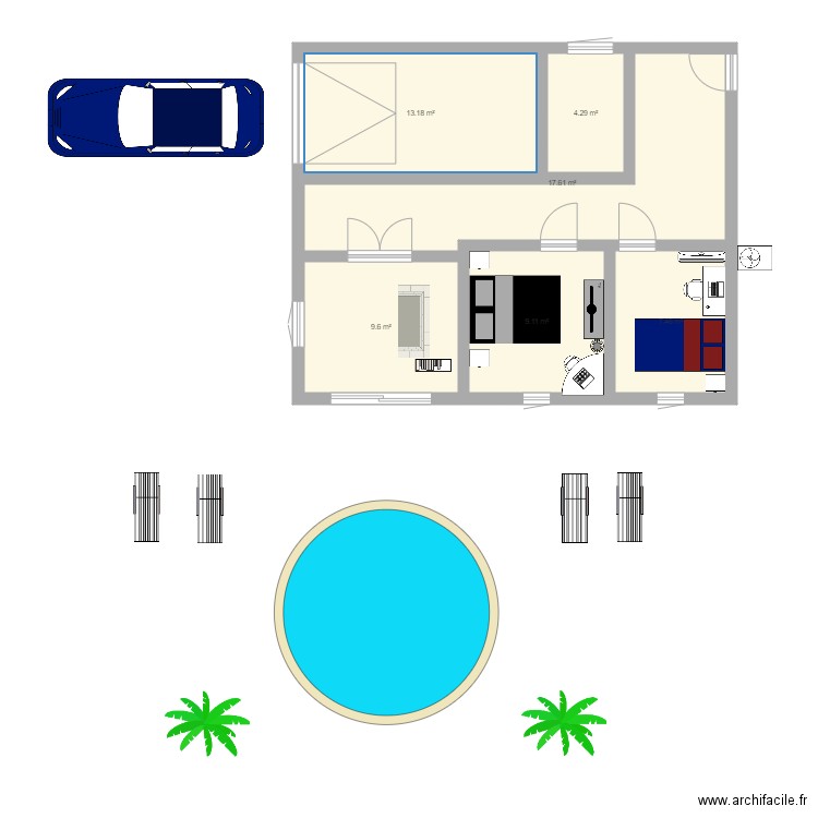 maison. Plan de 6 pièces et 61 m2