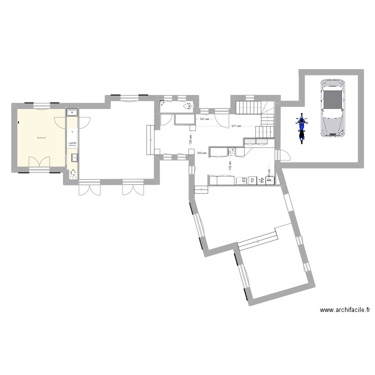 BANDOL Projet cuisine. Plan de 3 pièces et 32 m2