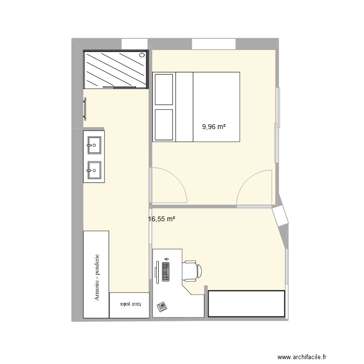 extension v1. Plan de 2 pièces et 27 m2