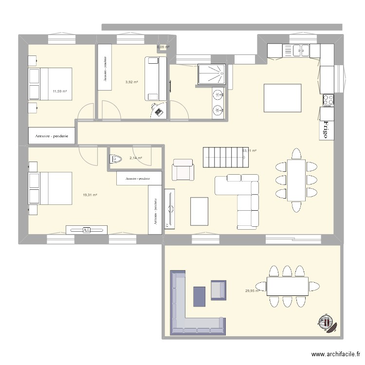 ma maison. Plan de 7 pièces et 126 m2