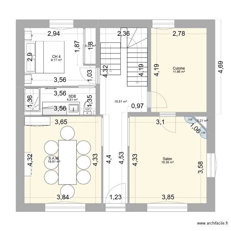 RENO 2 RDC. Plan de 8 pièces et 75 m2