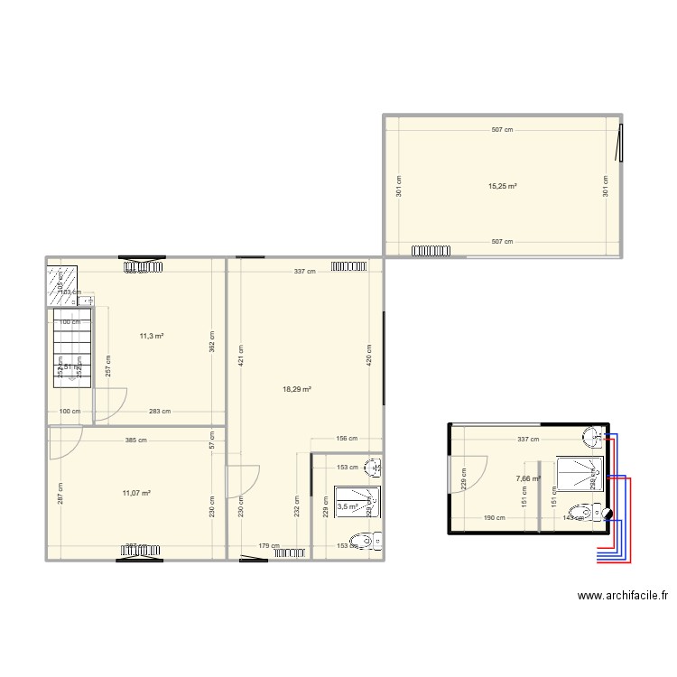 étage 1. Plan de 7 pièces et 70 m2