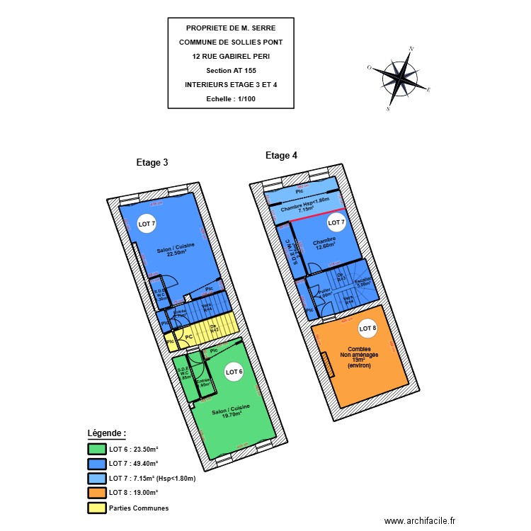 SERRE (SOLLIES PONT ETAGE 3 ET 4). Plan de 21 pièces et 109 m2