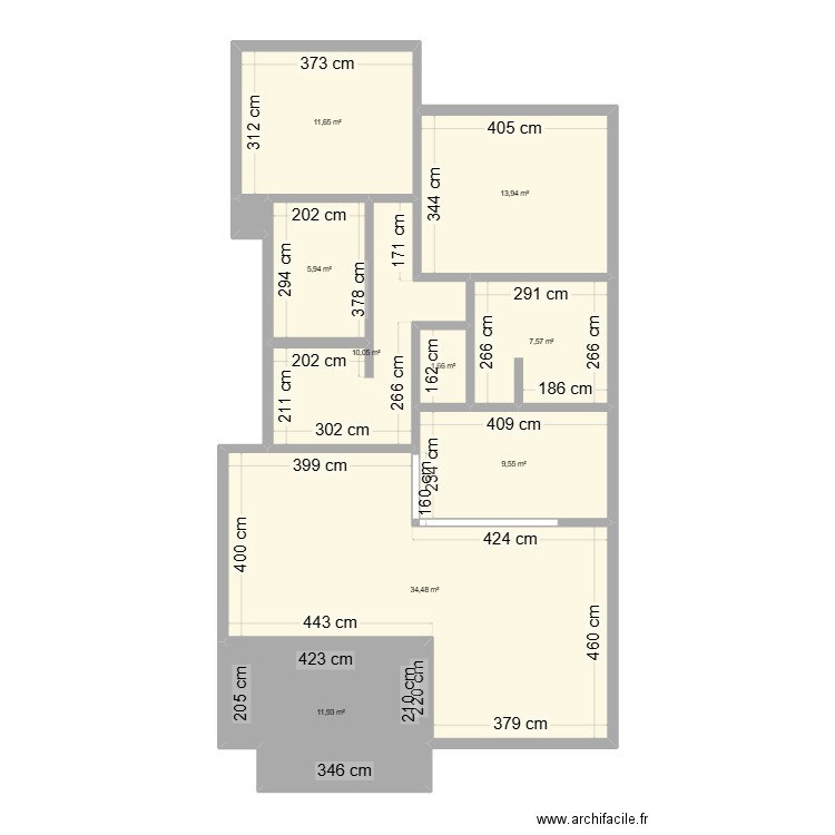 Plan 214 C1R. Plan de 10 pièces et 107 m2