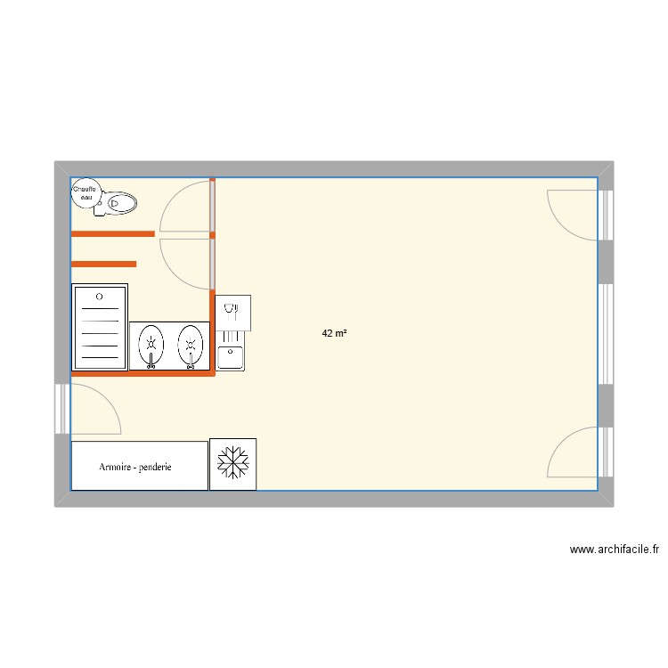 506. Plan de 1 pièce et 42 m2