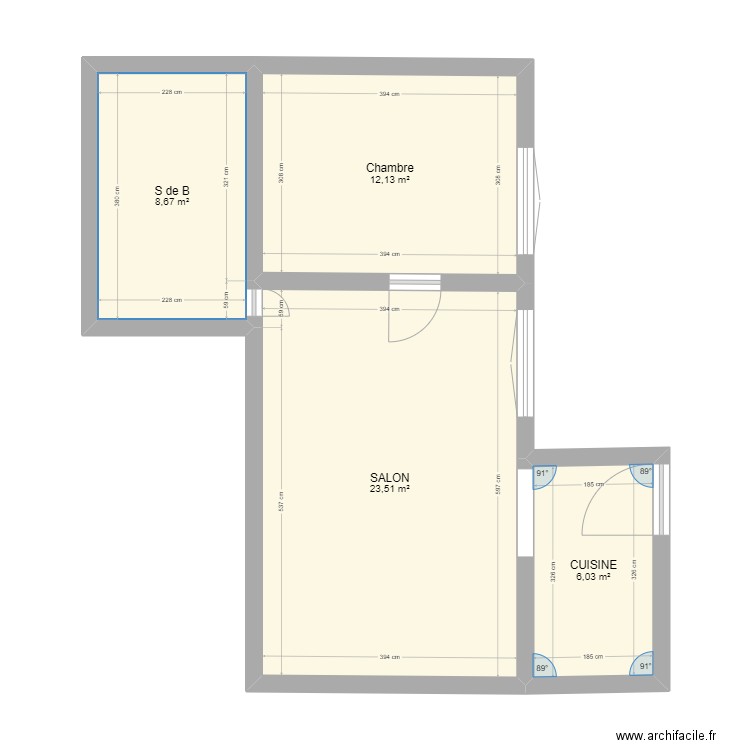 pam. Plan de 4 pièces et 50 m2