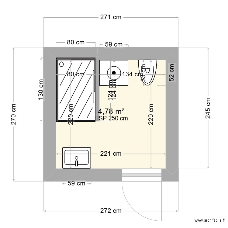 sdb will. Plan de 1 pièce et 5 m2