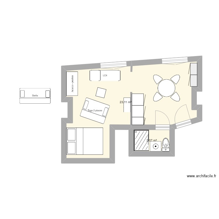 Charenton. Plan de 2 pièces et 25 m2