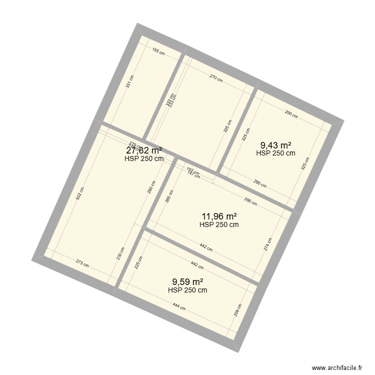 yfjjy. Plan de 4 pièces et 59 m2