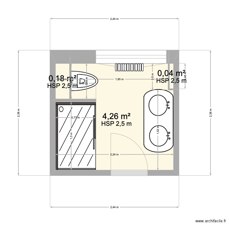 salle de bain 2. Plan de 3 pièces et 4 m2