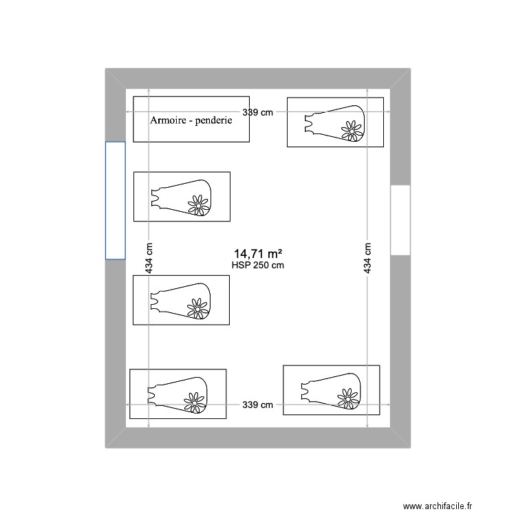 chambre bébés. Plan de 1 pièce et 15 m2