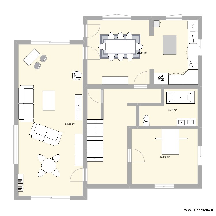 cuisine. Plan de 4 pièces et 102 m2