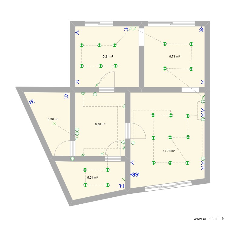 Lefort 1er etage. Plan de 6 pièces et 57 m2