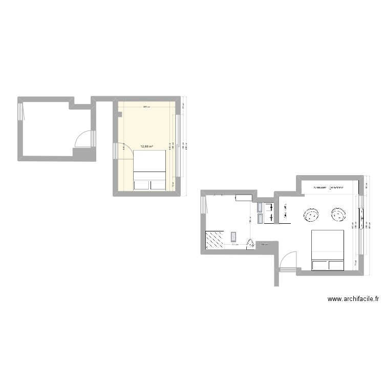 essai 2 chambre parentale. Plan de 1 pièce et 13 m2