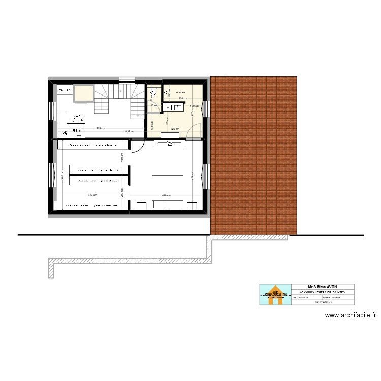 93 LEMERCIER   1ER ETAGE PROJET V3. Plan de 5 pièces et 61 m2