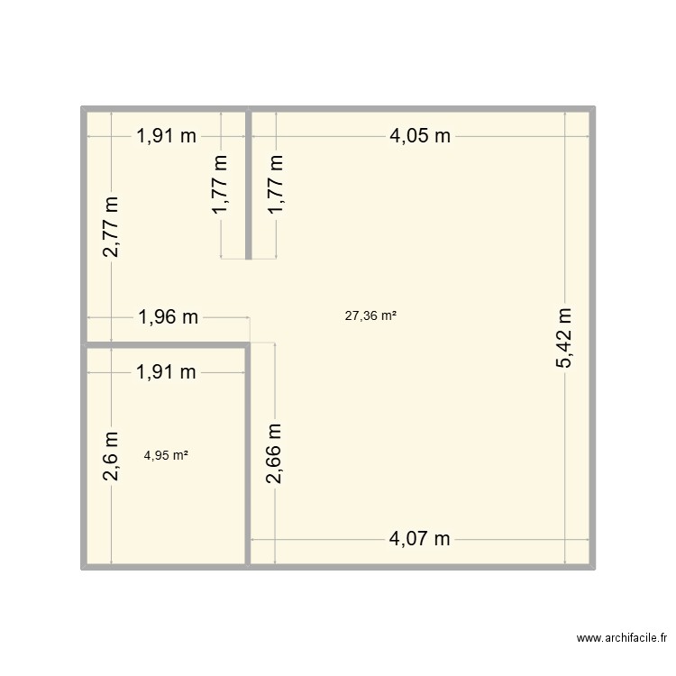 Essai N° 11, 36 m2, 32 m2. Plan de 2 pièces et 32 m2