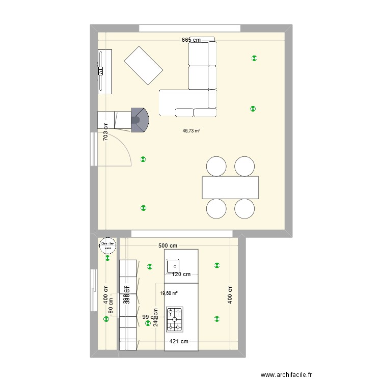 maison . Plan de 2 pièces et 66 m2