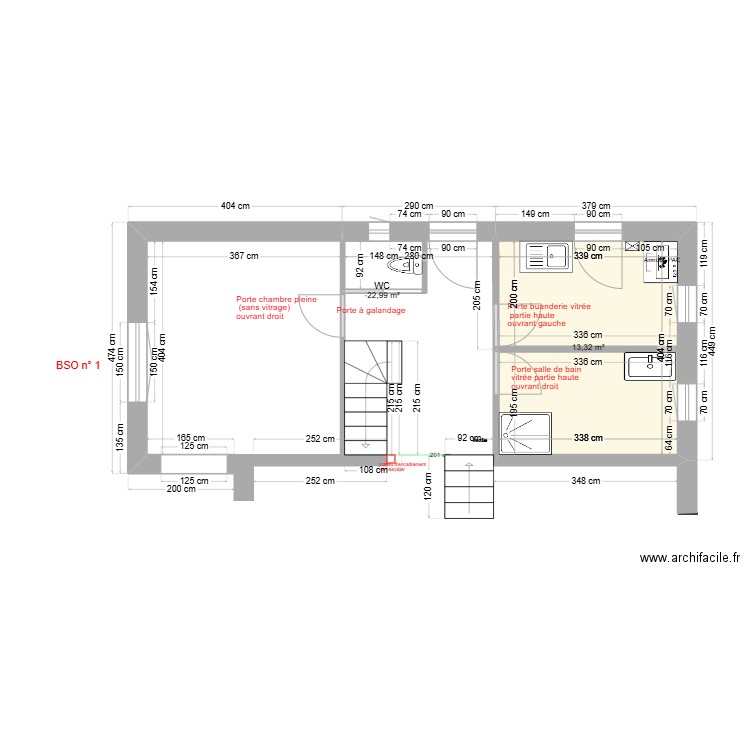 portes/MrCASSAN. Plan de 2 pièces et 15 m2