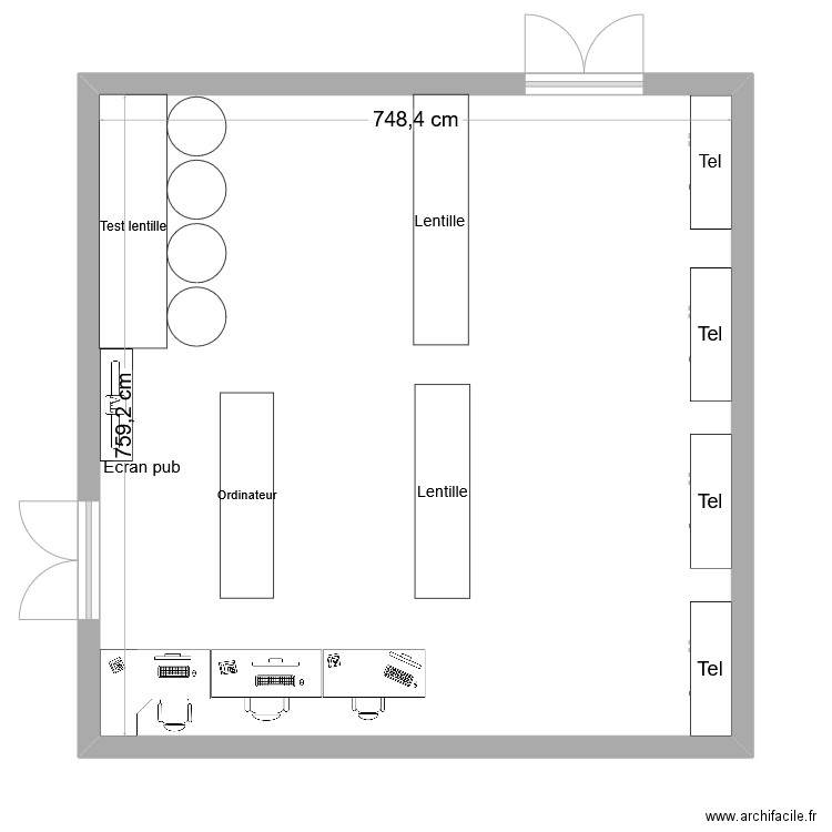 Plan magasin. Plan de 1 pièce et 57 m2