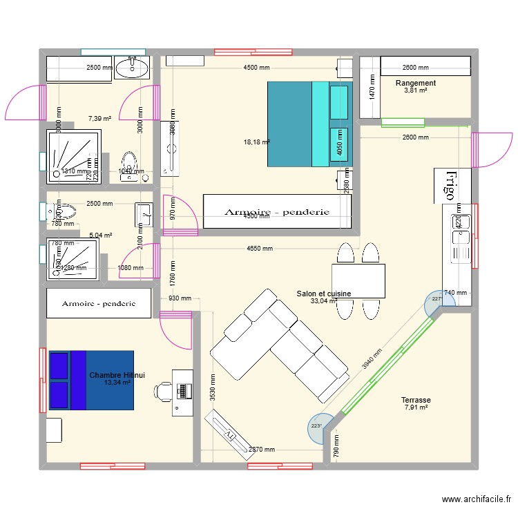 Plan maison 1. Plan de 7 pièces et 89 m2