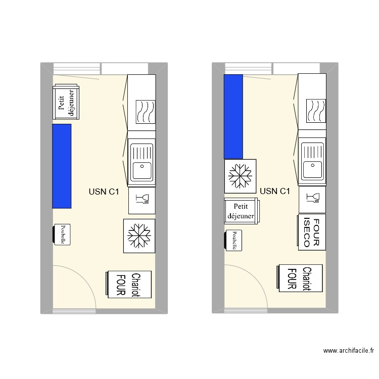 Office USN C1. Plan de 2 pièces et 22 m2