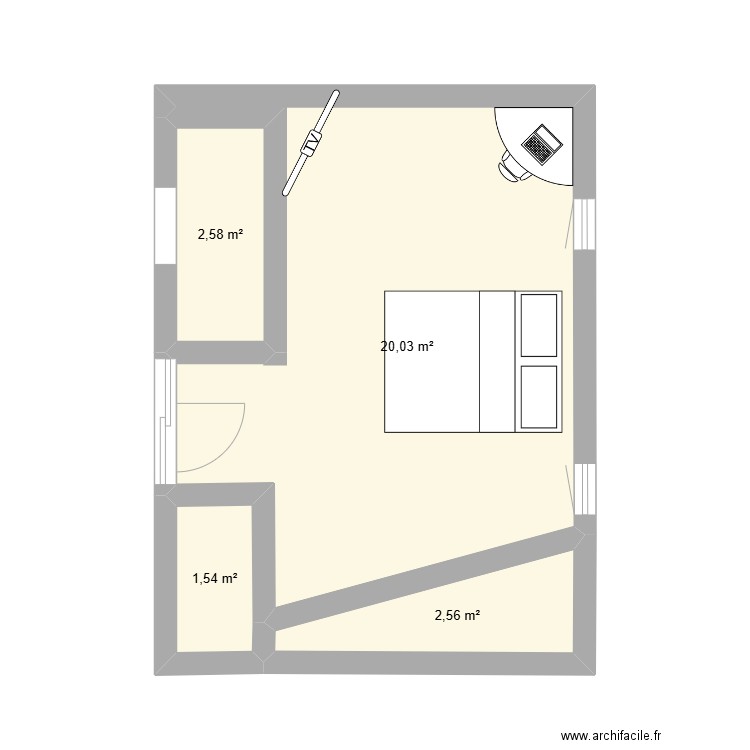 Chambre maîtres. Plan de 4 pièces et 27 m2