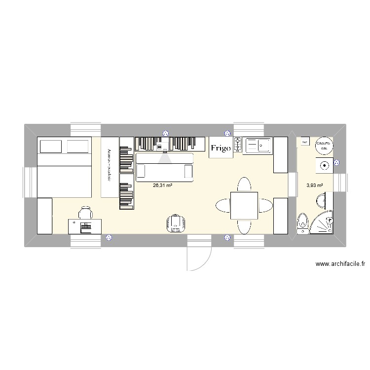 TinyHouse1. Plan de 2 pièces et 30 m2