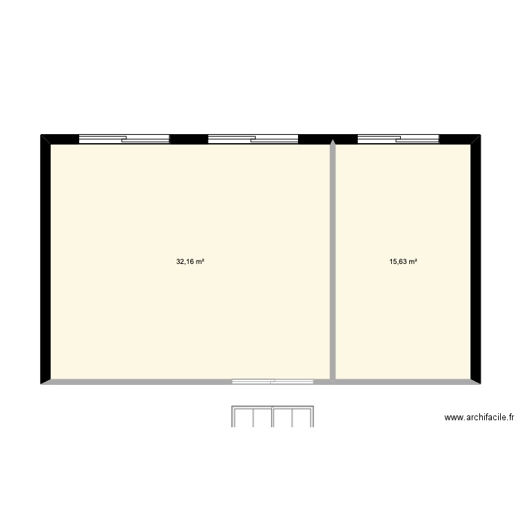 triangle. Plan de 2 pièces et 48 m2